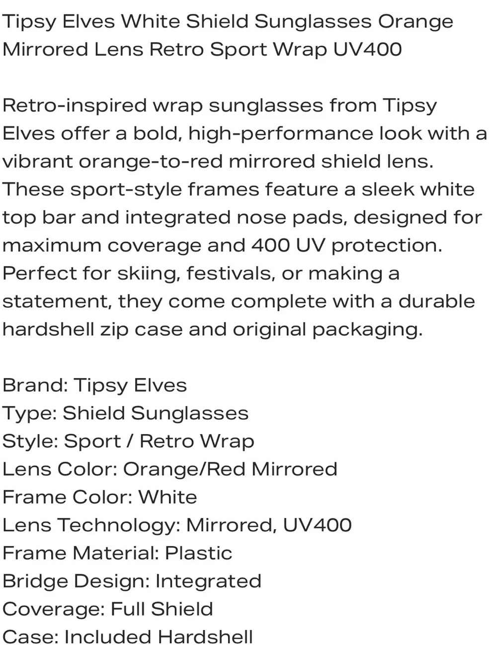 Tipsy Elves Miami Ice White Frame Sunglasses NIP Hard Case Cleaning Cloth